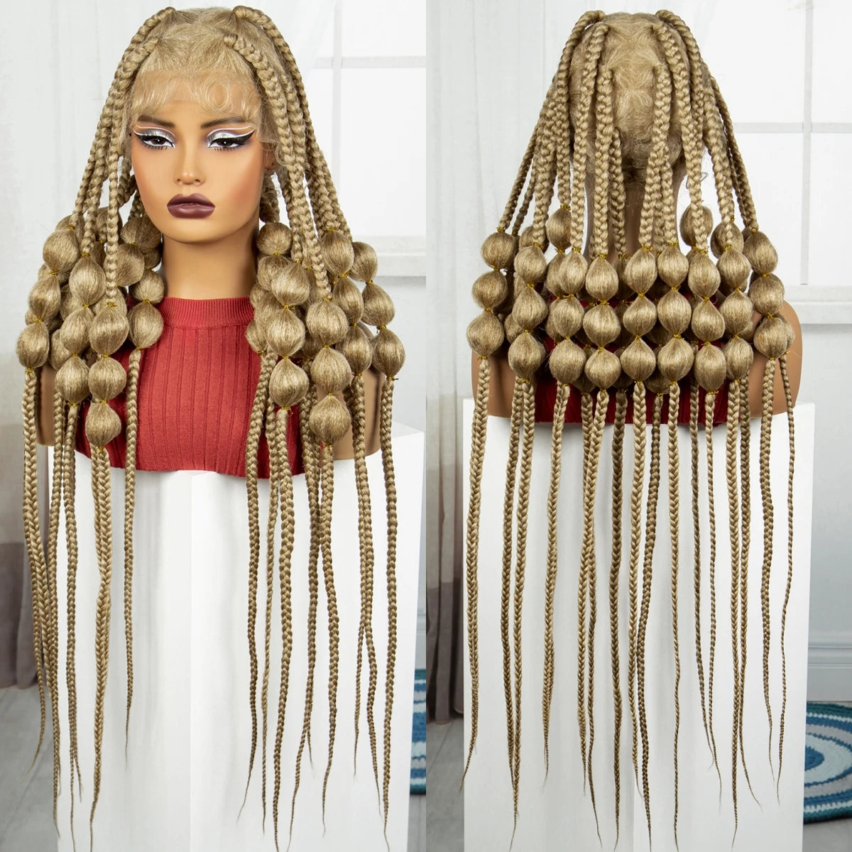 40" Blonde Knotless Bantu Braids Wig | Handmade Full Lace | Baby Hair Luxegan