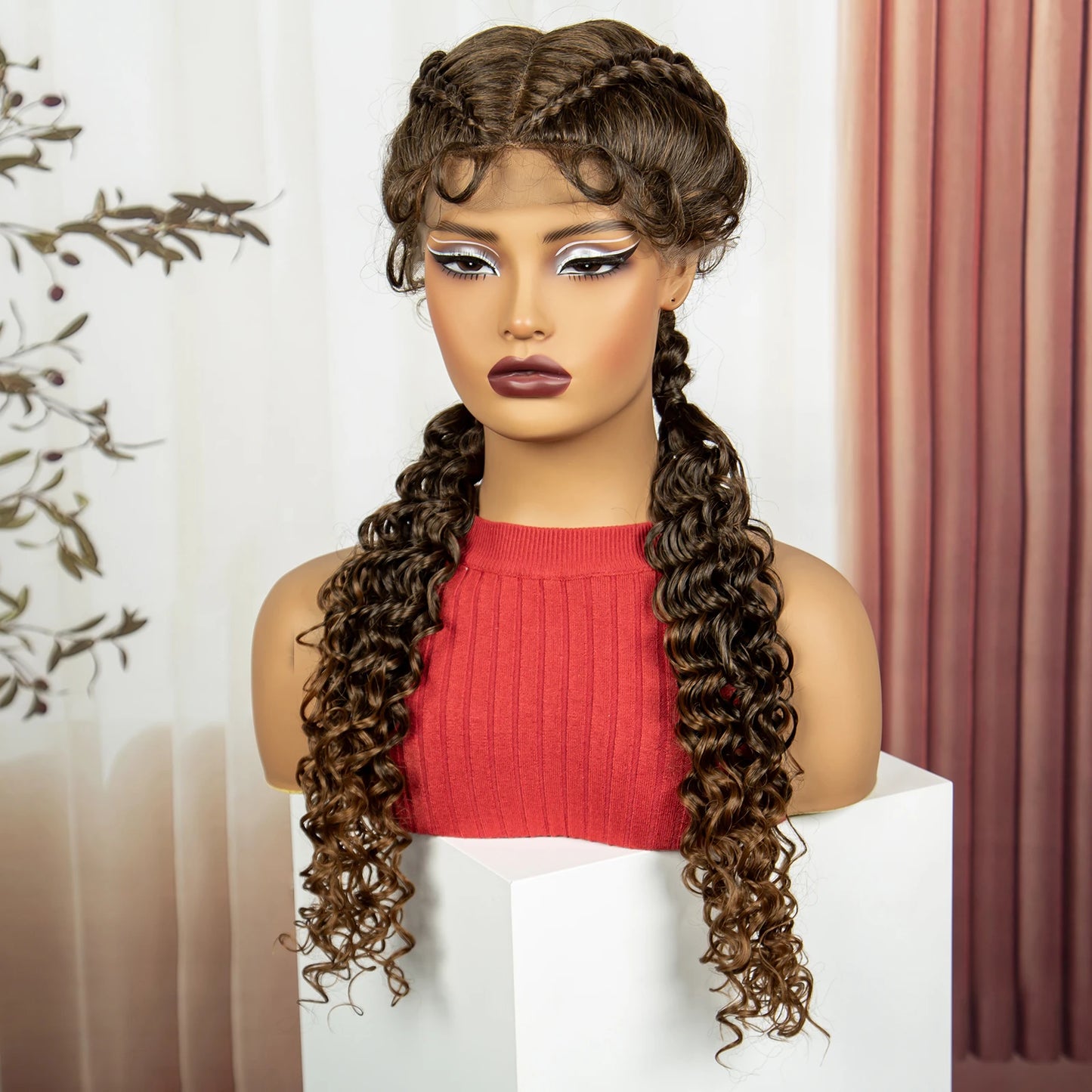 Curly Cornrow Twist Braids Wig | 13x1 T Part Lace | Water Wave | Black Women Luxegan