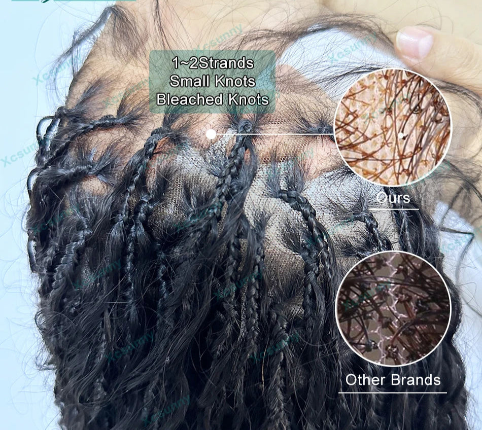 Boho Box Braids Wig | HD Full Lace Braided Wig | Human Hair | Knotless Braids | Natural Color