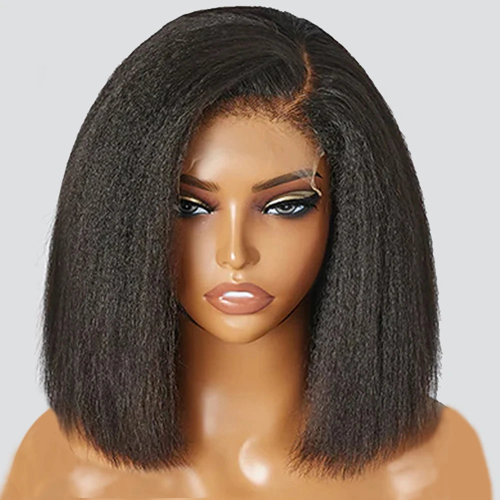 12A Kinky Straight Bob Wig | Lace Front & Closure Wig | Brazilian Remy Hair | Natural Black