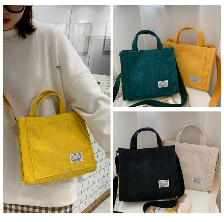 Velvet/Corduroy Casual Tote | Soft Large Capacity Simple Square Handbag Luxegan