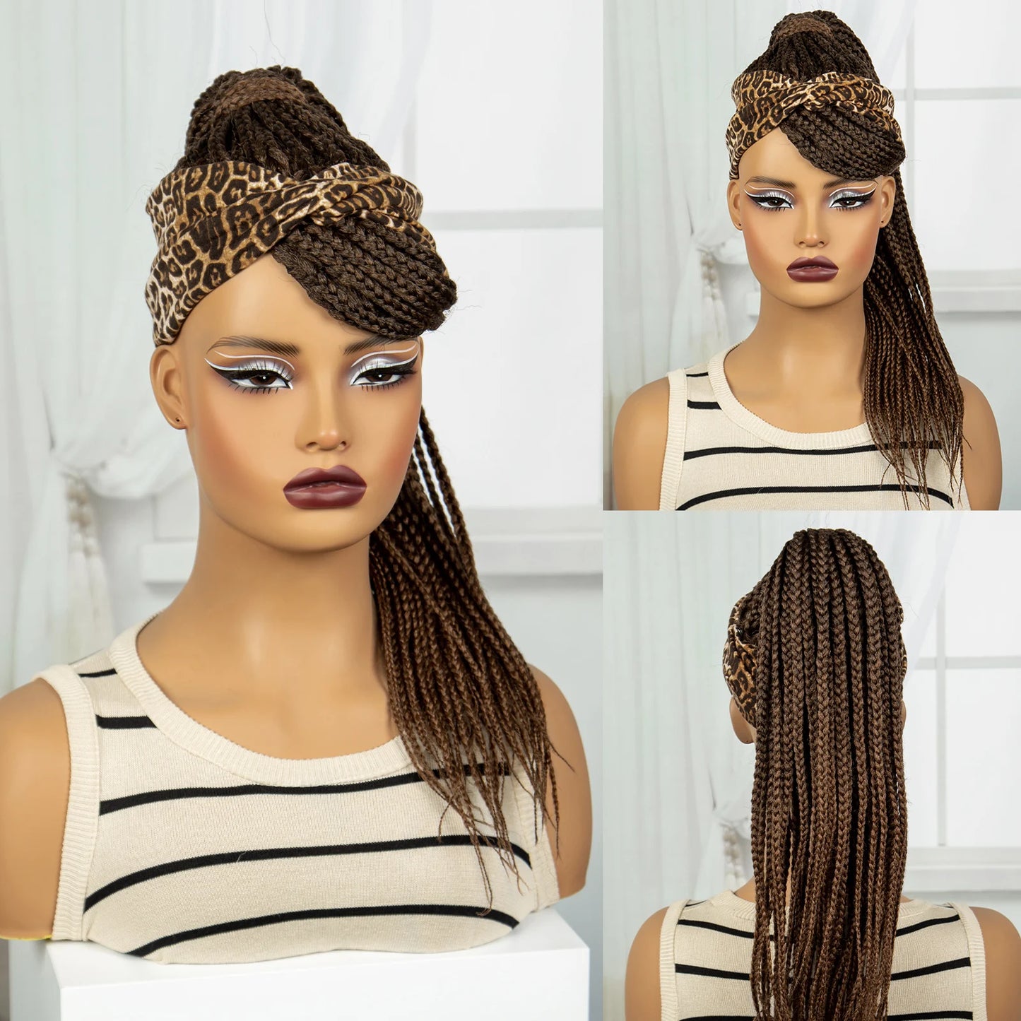Ponytail Headband Braided Wig with Bangs | Knotless Box Braids | Cornrow Style Luxegan