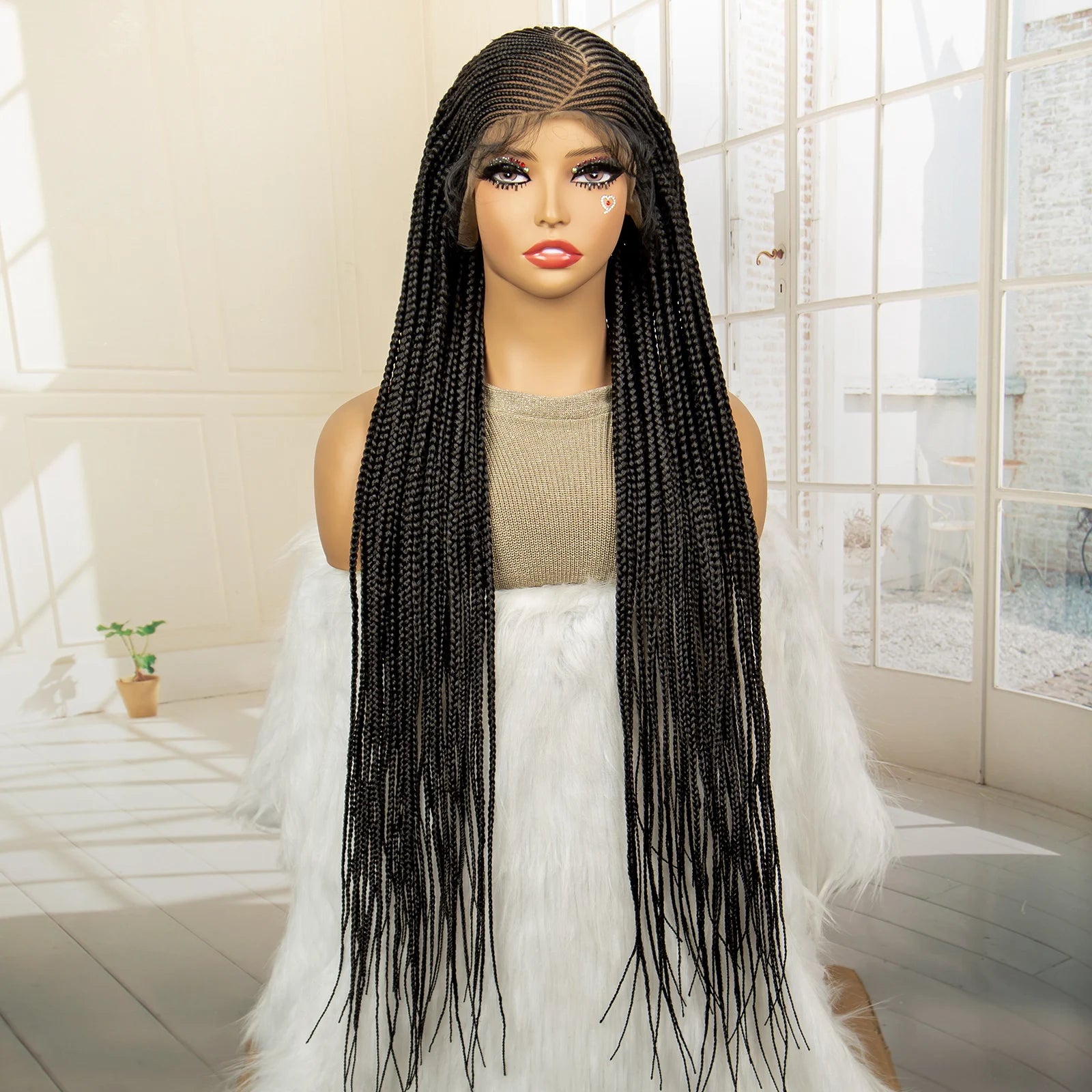 36" Full Lace Afro Cornrow Wig | Knotless Box Braids | Kanekalon Hair | For Black Women