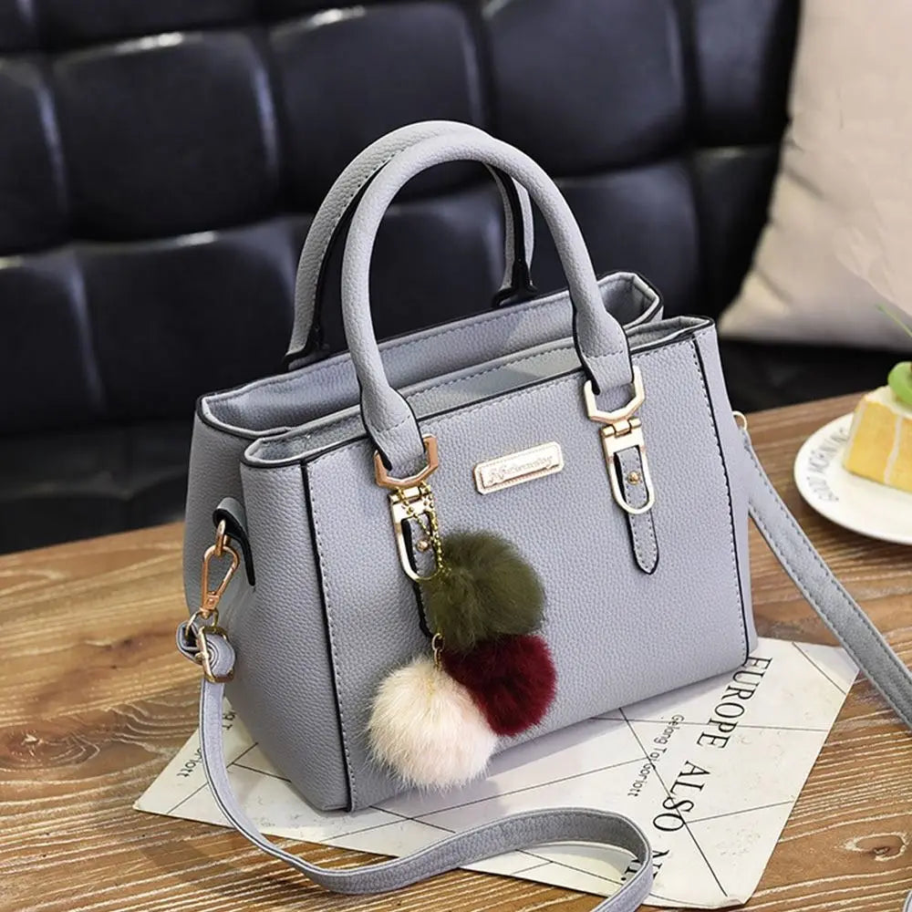 Vintage PU Leather Women's Handbag | Large Capacity Plush Tassel Shoulder Crossbody Messenger Bag (Tote Boston Style, Versatile) Luxegan