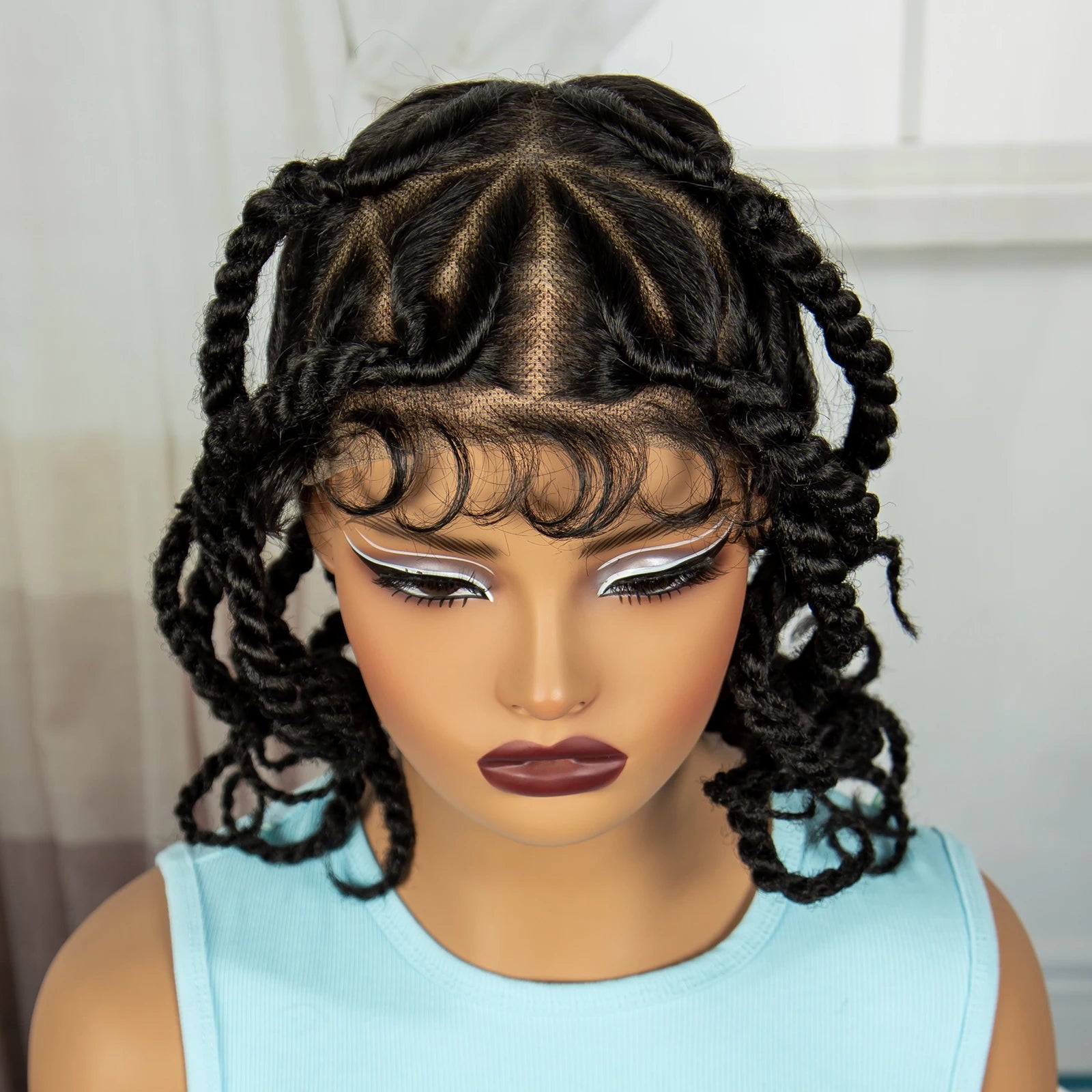 12" Natural Bantu Knotless Braids Wig | Transparent Full Lace | Baby Hair Luxegan