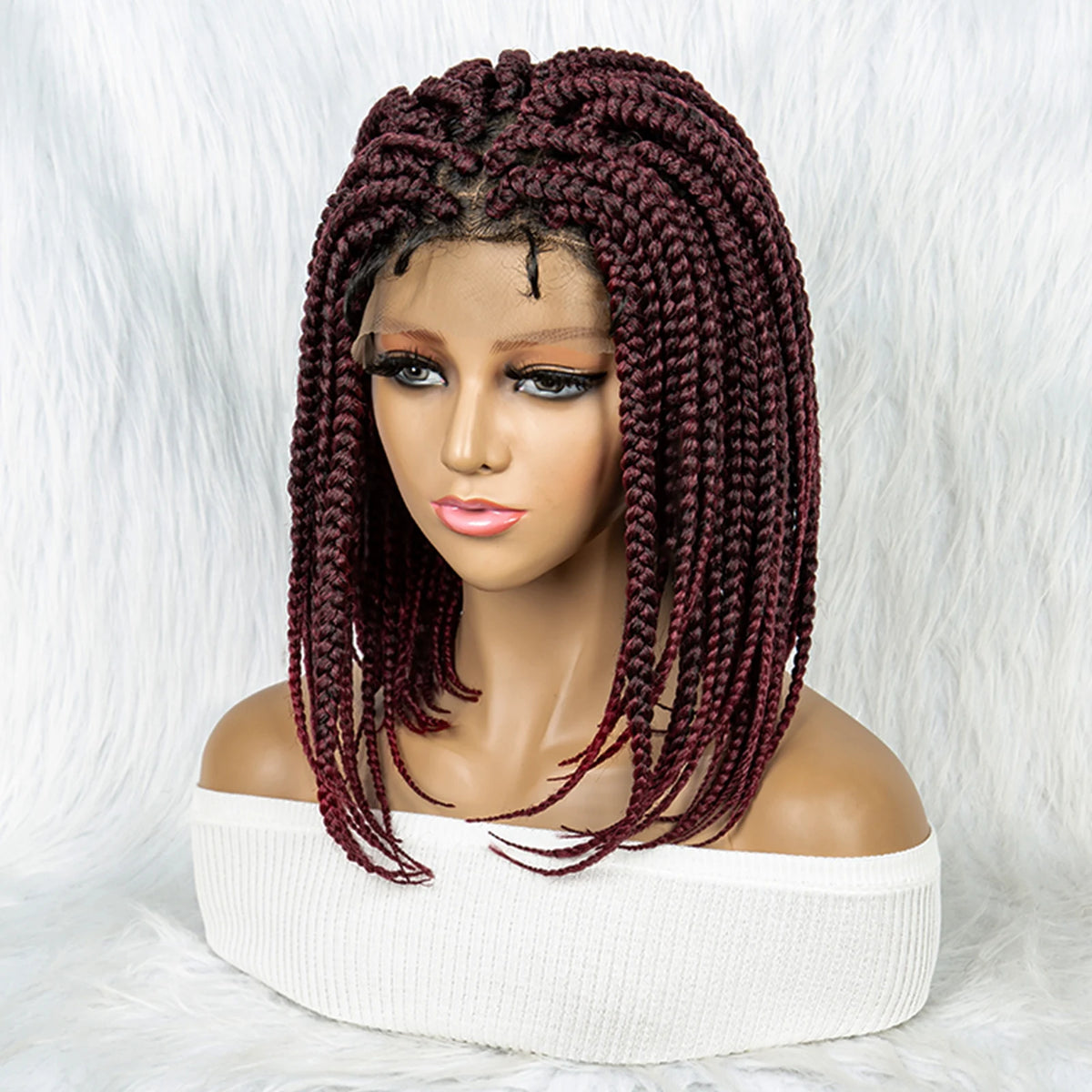 Pelucas trenzadas Bob para mujeres negras Peluca de encaje completo con trenzas estilo cornrow Peluca sintética de encaje frontal con trenzas de caja sin nudos con cabello de bebé