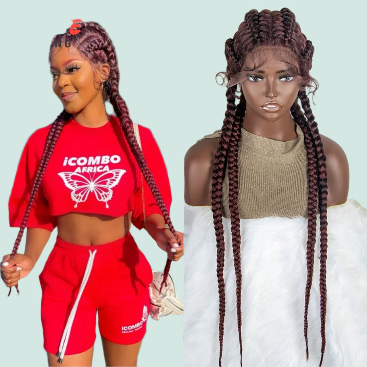 Stunning 99J Burgundy Braided Wig | Hand-Braided Twist Wig with Baby Hair | Synthetic Lace Front Wig for Black Women