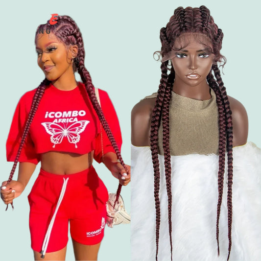 Stunning 99J Burgundy Braided Wig | Hand-Braided Twist Wig with Baby Hair | Synthetic Lace Front Wig for Black Women