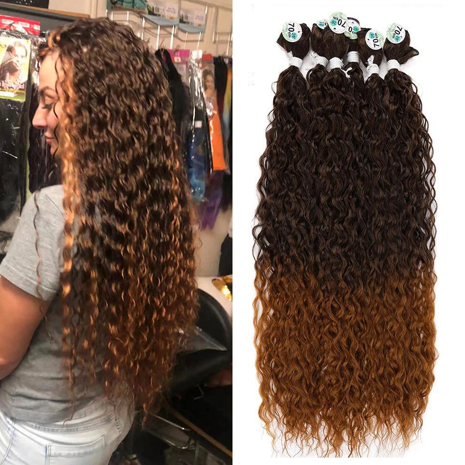 Long Curly Synthetic Hair Bundles | Water Wave Extensions | 28–32 Inches Luxegan