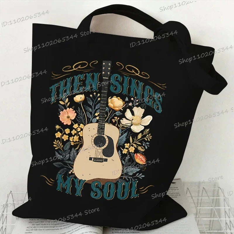 Vintage Wildflower Canvas Tote Bag | "Fruits of The Spirit" Religion Faith Shoulder Bag | Bohemia Casual Handbag for Teenagers (Unisex) Luxegan