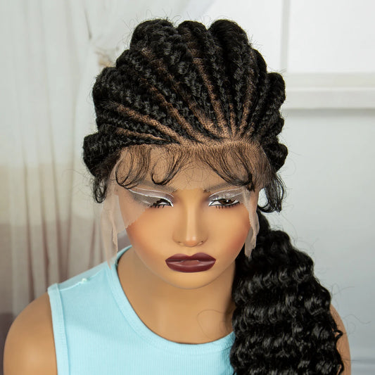 30" Cornrow Knotless Ponytail Braids Wig | Full Lace Frontal Luxegan