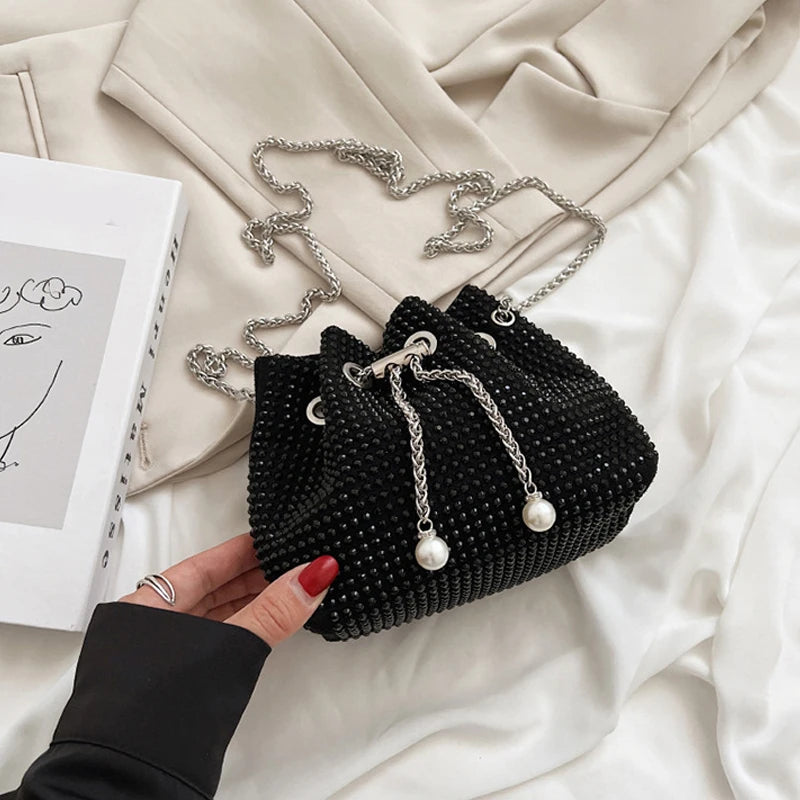 Luxury Women's Horseshoe Bucket Bag | New High Quality PU Leather One Shoulder Handbag (Exquisite Rivet & Chain Design) Luxegan