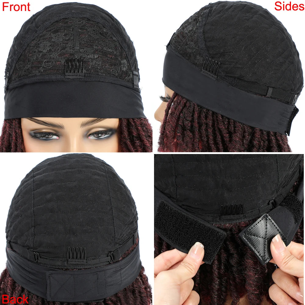 Soft Faux Locs Headband Wig - 6 Inch Ombre Dreadlock Wig for Black Women - Curly Braided Synthetic Wig with Headband - 1B, Burgundy, 27, 30, 613 Options Luxegan