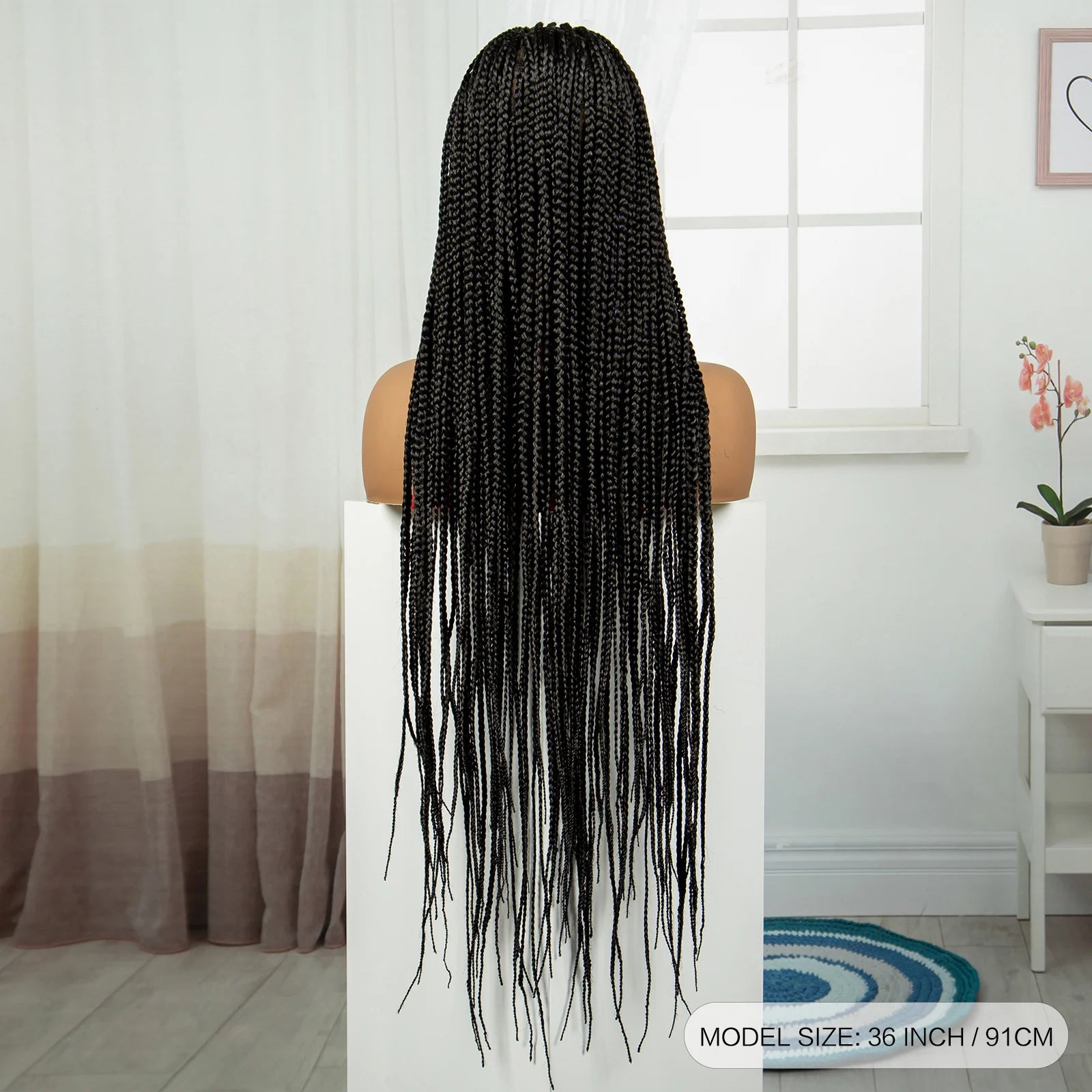 36" HD Full Lace Twisted Box Braids Wig | Long Straight Synthetic Braided Wig with Baby Hair for Black Women Luxegan