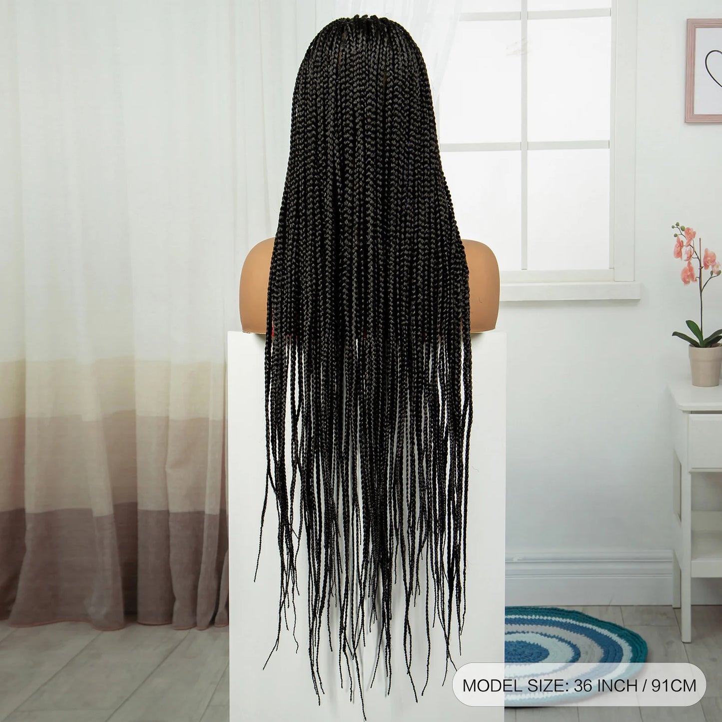 36" HD Full Lace Twisted Box Braids Wig | Long Straight Synthetic Braided Wig with Baby Hair for Black Women Luxegan
