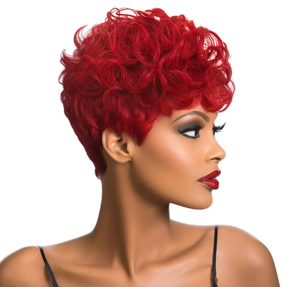 Black Women's Short Curly Elf Wig | Natural Wave Synthetic Wig (Black Color, Layered Elf Cut, Daily Use) Luxegan