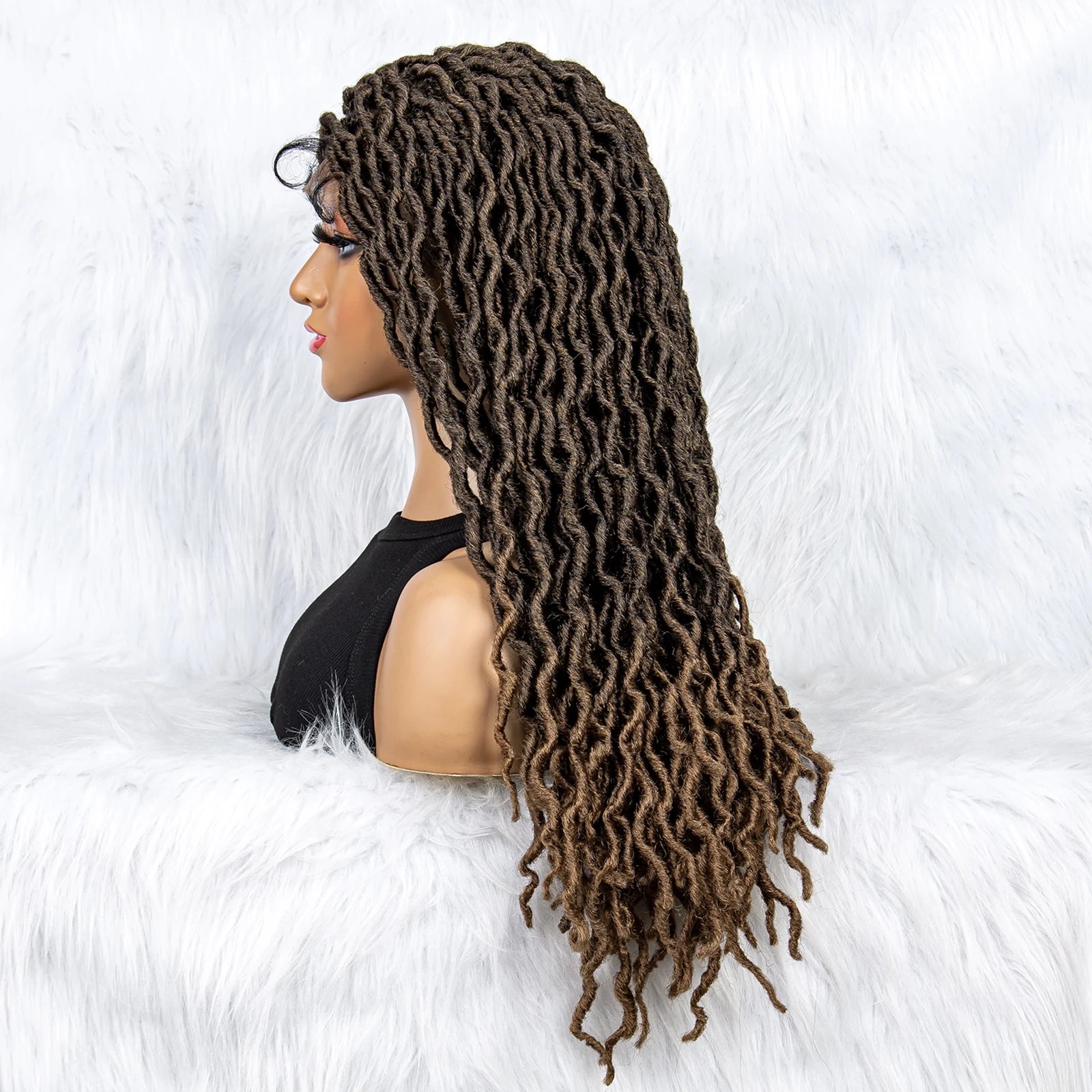 Knotless Box Braided Wig with Curly Ends & Baby Hair | Synthetic Lace Front Wig for Black Women Luxegan