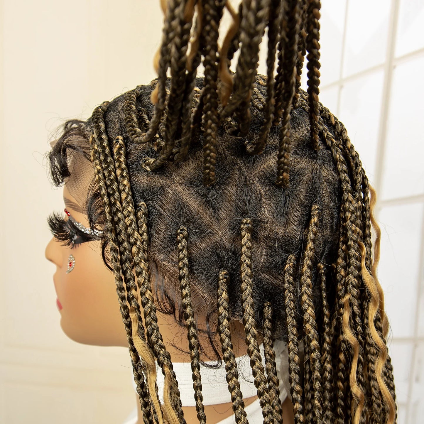 36" Blonde Box Braided Wig | Full Lace | Knotless Braids | Bohemian Style | Kanekalon Synthetic Hair