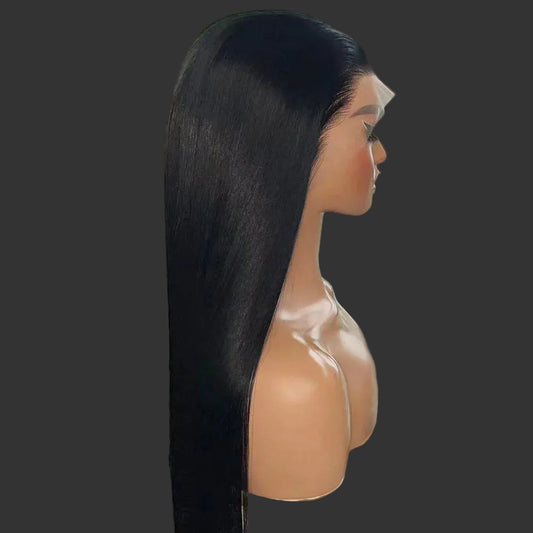 Jet Black Silky Straight Futura Synthetic 13x4 Lace Front Wig - 150% Density Glueless Pre-Plucked Hairline Short Bob Wig - Japan Heat-Resistant Fiber Free Part Wig for Women (#1 Black) Luxegan