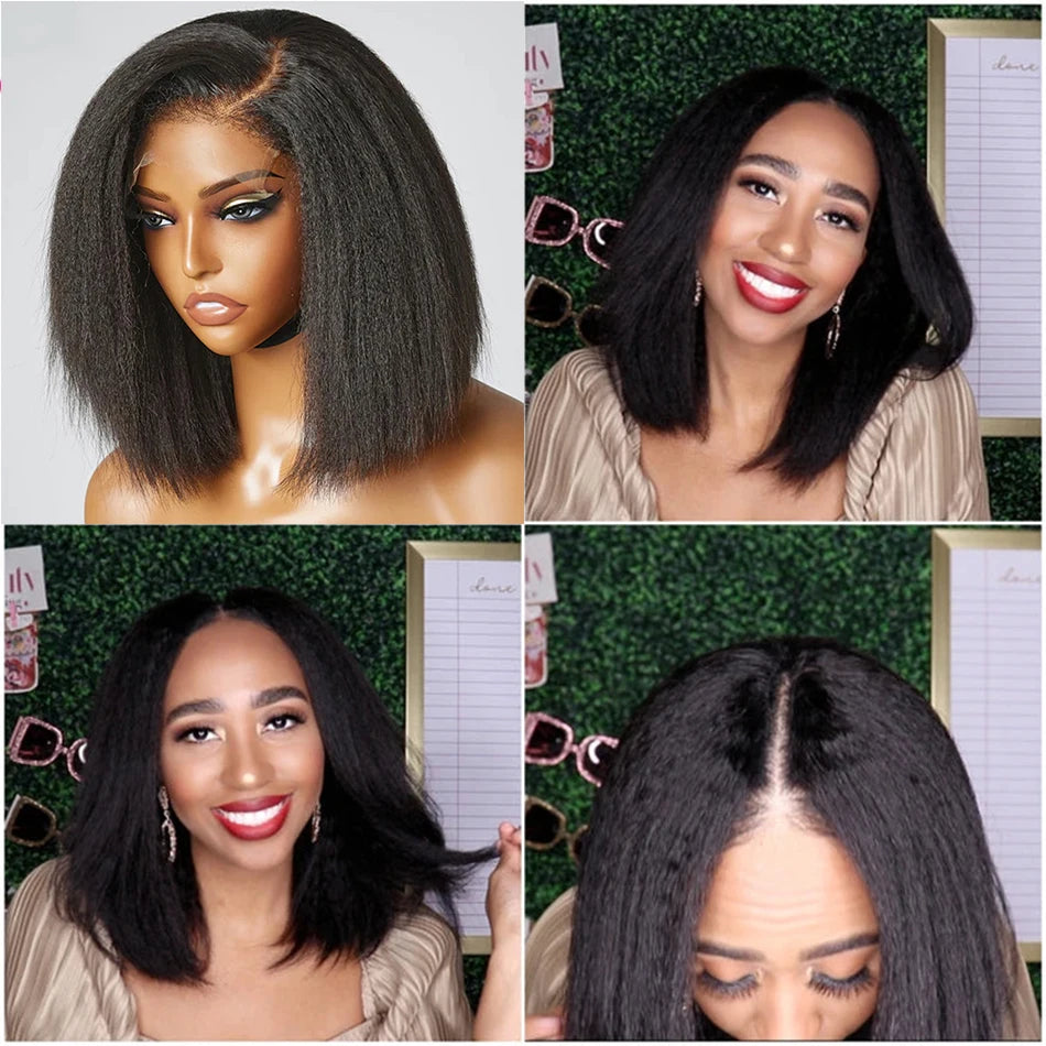 12A Kinky Straight Bob Wig | Lace Front & Closure Wig | Brazilian Remy Hair | Natural Black