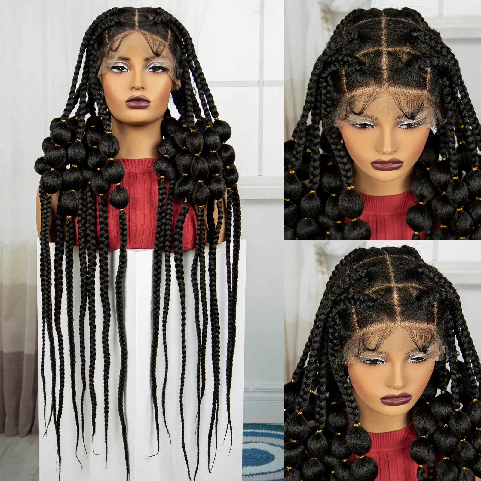 40" Knotless Bantu Braids Wig | Handmade Full Lace Frontal | Baby Hair Luxegan