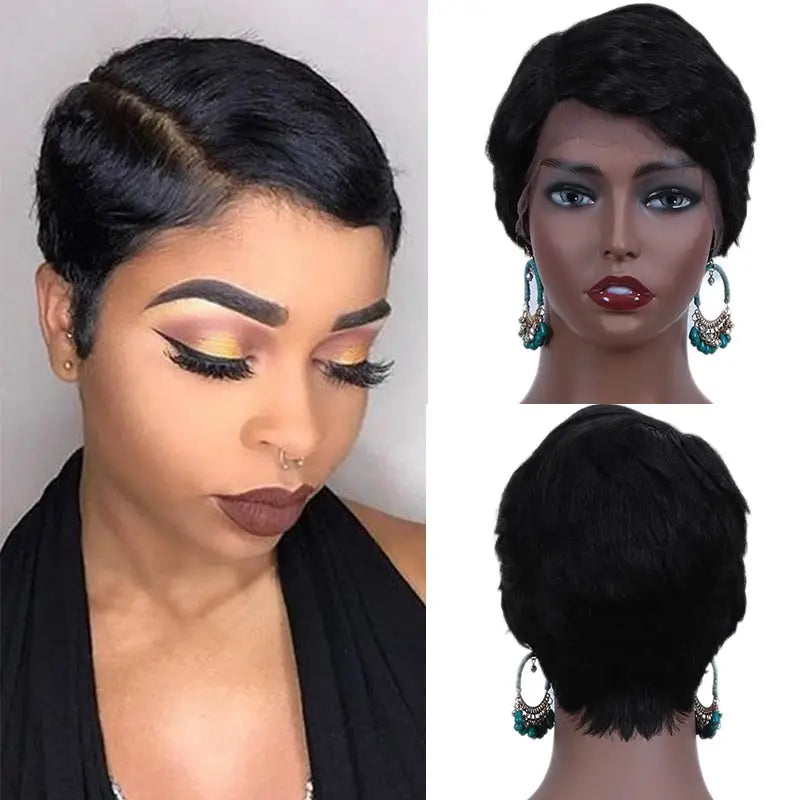 Peruvian Straight Pixie Cut Bob Wig | T-Part Transparent Lace Human Hair (Pre-Plucked Hairline) Luxegan