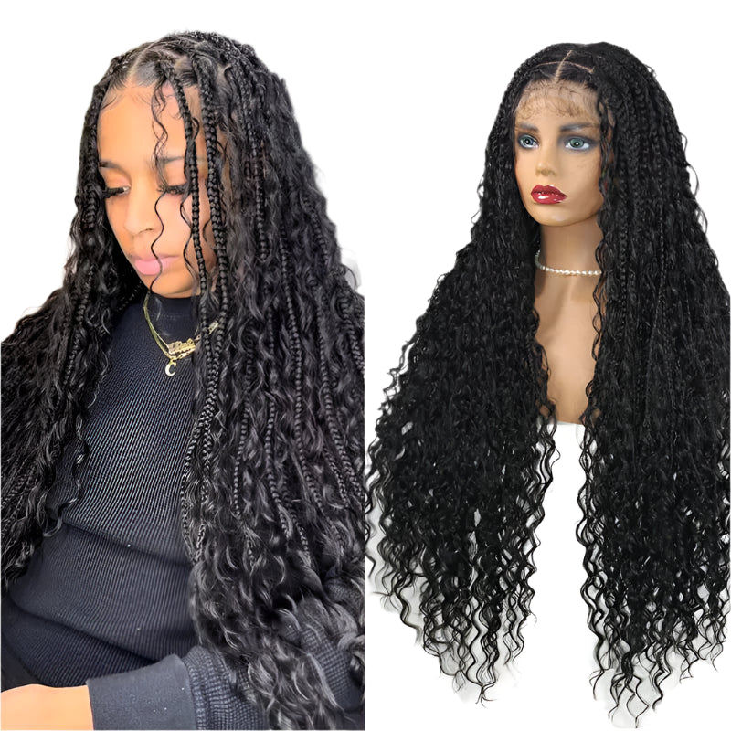 360 Synthetic Lace Front Box Braids Wig Bohemian Goddess Locs Braided Wig With Baby Hair Full Lace Braided Wigs Women Ombre Wig Luxegan