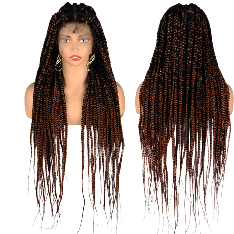 36" Knotless Large Square Box Braids Wig | Full Lace Frontal | Baby Hair | Kanekalon Hair