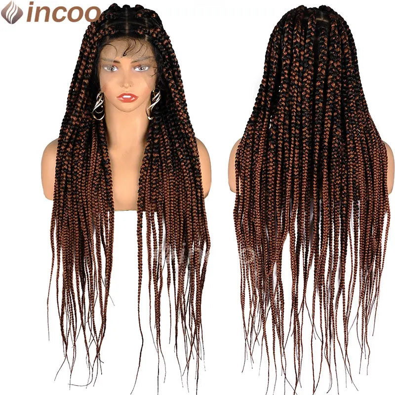 36" Knotless Square Box Braids Wig | Full Lace Frontal | Baby Hair | Afro Women Luxegan