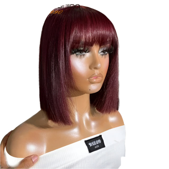 Rebecca Orange Blonde & 99J Red Straight Bob Wig with Bangs | Human Hair Machine Made Luxegan