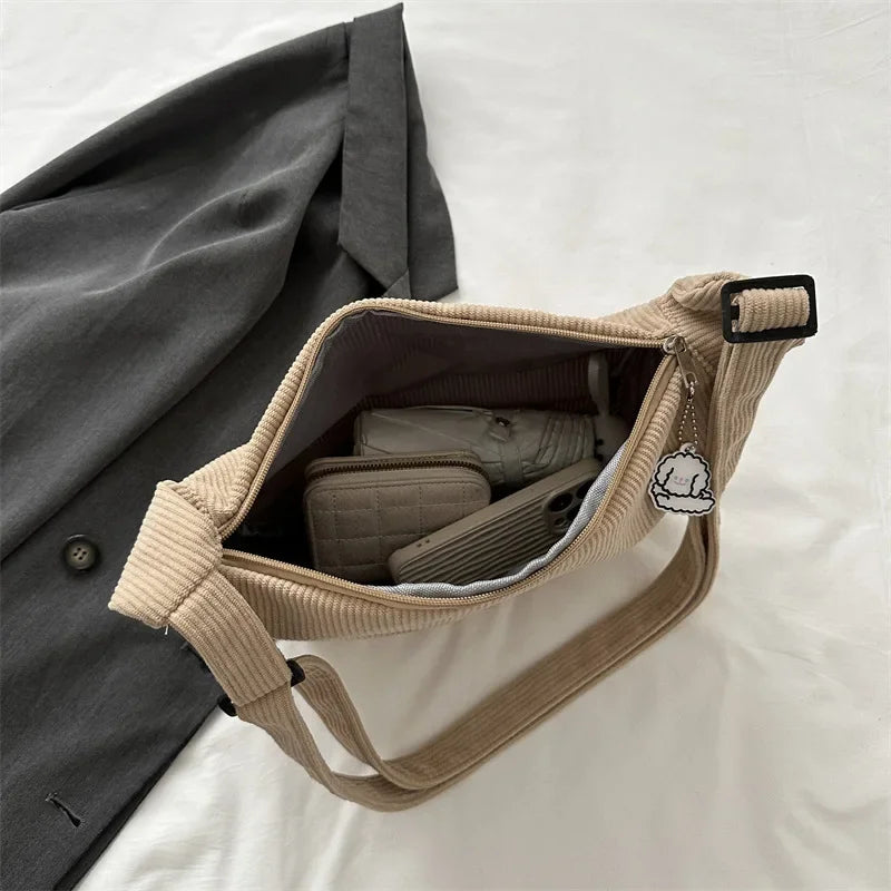 Corduroy "Lazy Wind" Dumpling Bag | Japanese Literary & Korean Casual Handbag Luxegan