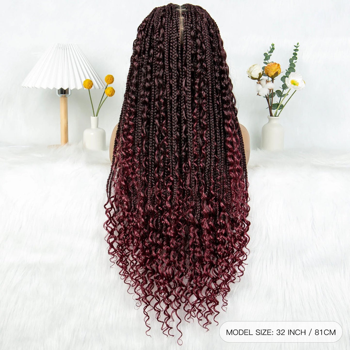 32" Natural Boho Knotless Braids Wig | HD Lace Front | Baby Hair | Synthetic Luxegan