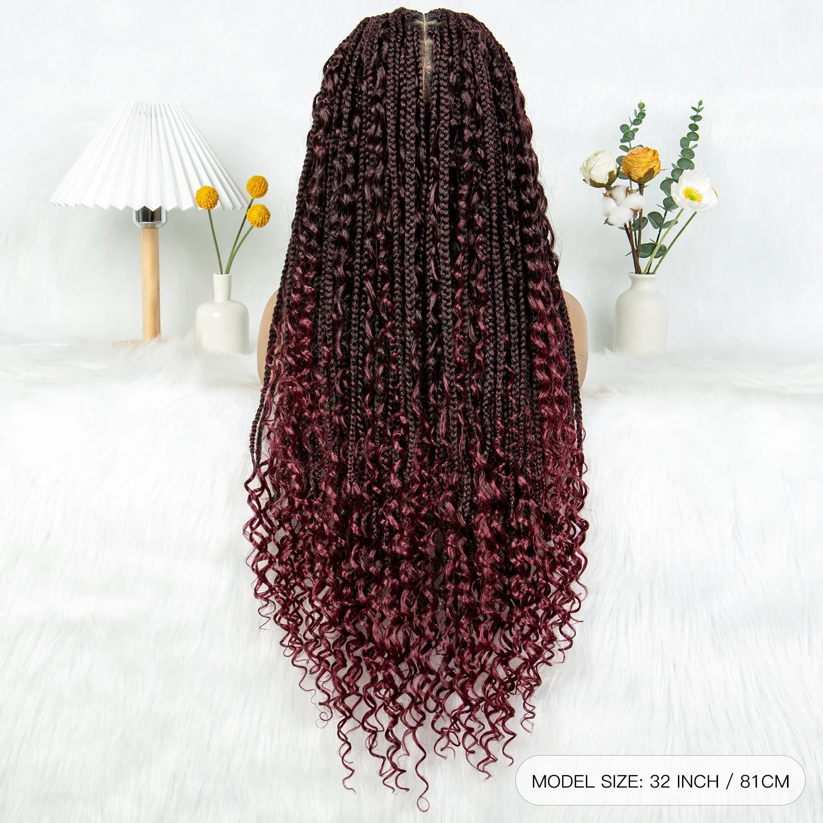 32" Natural Boho Knotless Braids Wig | HD Lace Front | Baby Hair | Synthetic Luxegan