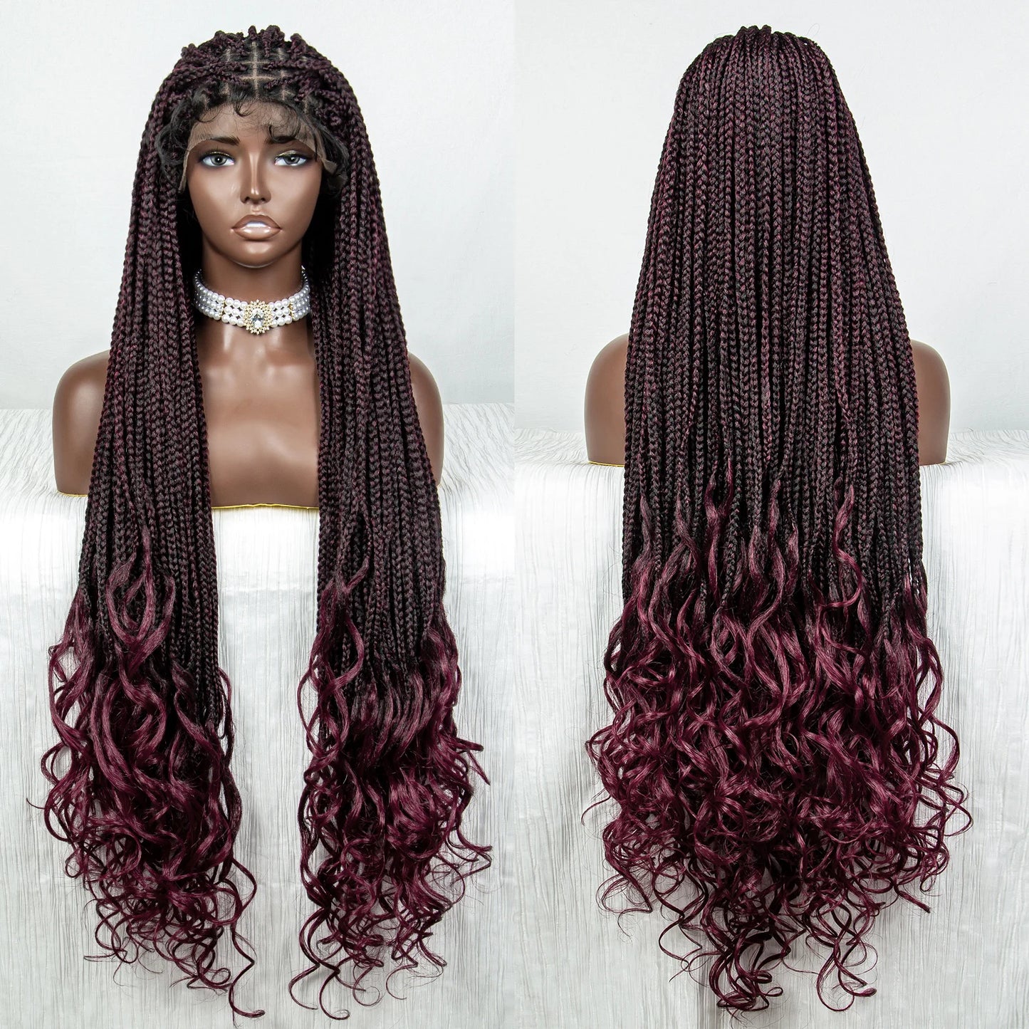 36" Water Wave Braided Wig | Lace Front | Baby Hair | Long Braids Luxegan
