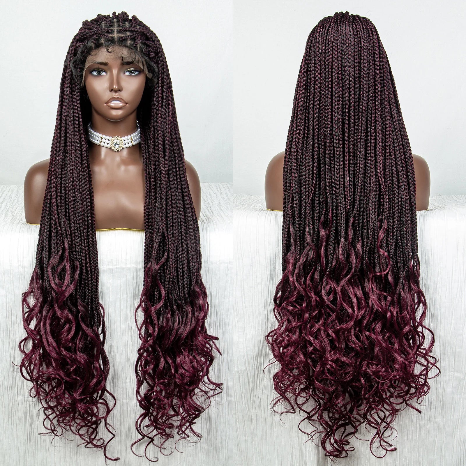 36" Water Wave Braided Wig | Lace Front | Baby Hair | Long Braids Luxegan