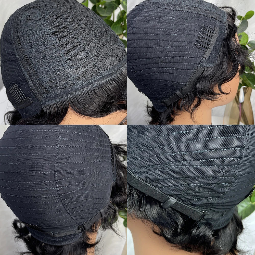 Brazilian Pixie Wig | Wet & Wavy Finger Wave Style | Machine Made Human Hair Wig | Natural Color