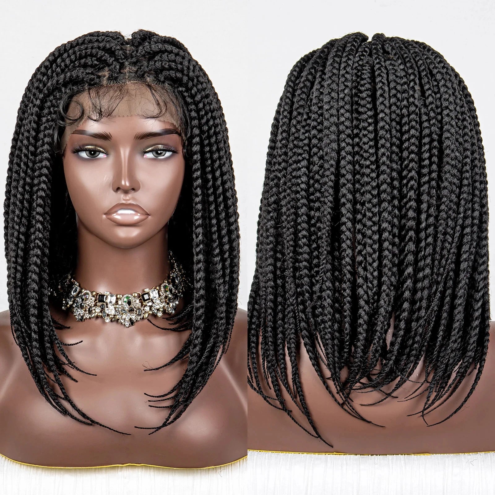 14" Short Bob Knotless Box Braids Wig | Transparent Full Lace Front Luxegan