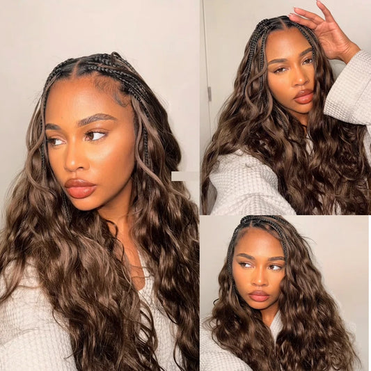 Chocolate Brown Human Hair Body Wave Crochet Extensions | Feathered Crochet Hair Luxegan