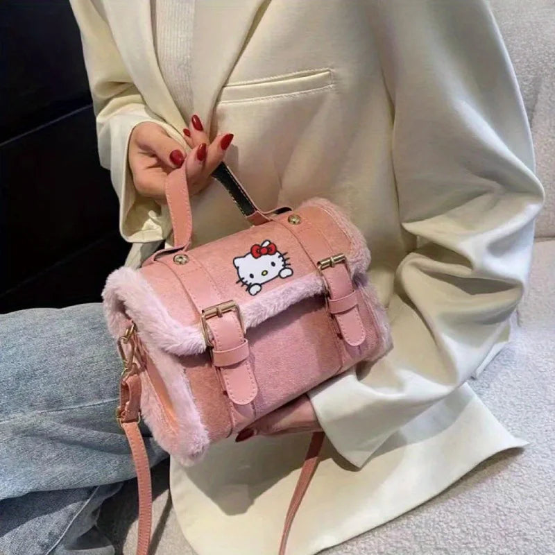 Hello Kitty Lambswool Velvet Crossbody Bag | French Korean Style Soft Small Square Purse (Women) Luxegan