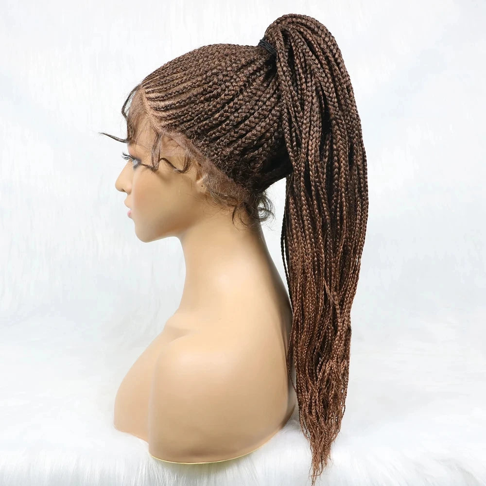 30" Braided Lace Front Wig for Black Women | African Braids with Baby Hair | Synthetic Glueless Mat Wig