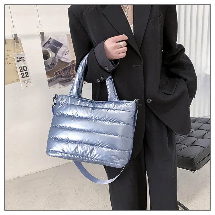 New Puffer Tote Bag for Women | Quilted Puffy Handbag & Lightweight Down Cotton Padded Shoulder & Crossbody Bag Luxegan