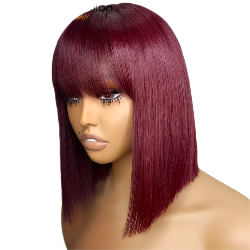 180D Orange/Ginger & Blonde Straight Human Hair Bob Wig with Bangs | Full Machine Made Remy for Women (P4/30, 613, 99J, T1B/27) Luxegan