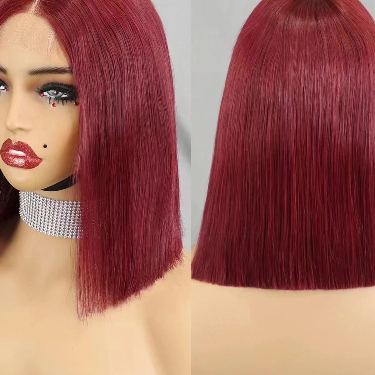 Super Double Drawn Bone Straight Short Bob Wig - 100% Burmese Remy Human Hair Glueless Wig - Transparent Swiss Lace Closure Pre-Plucked Straight Bob Wig for Women (4-16 Inch) Luxegan