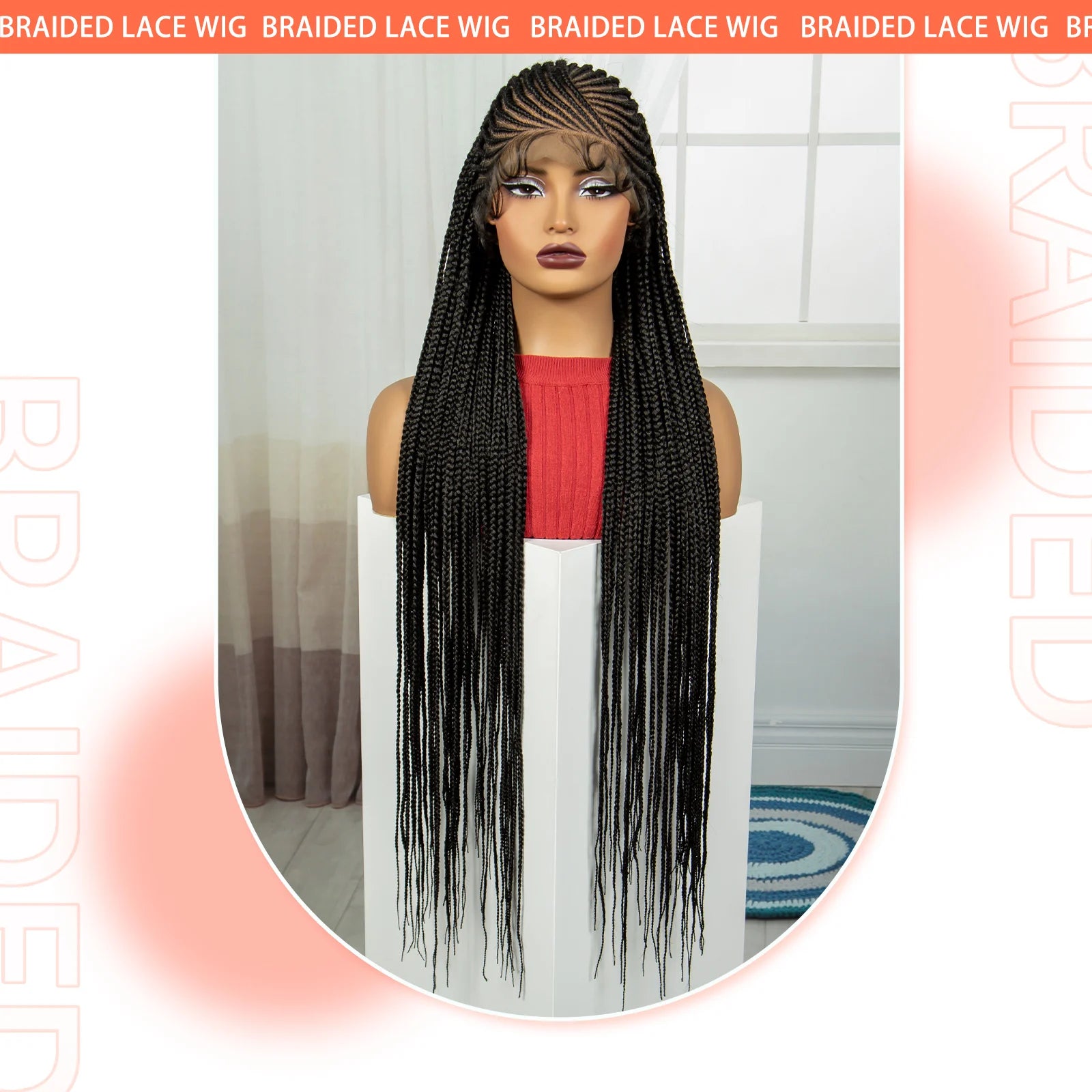 36" Cornrow Braided Full Lace Wig | Knotless Braids | Natural Looking Synthetic Braided Wig with Baby Hair for Black Women Luxegan