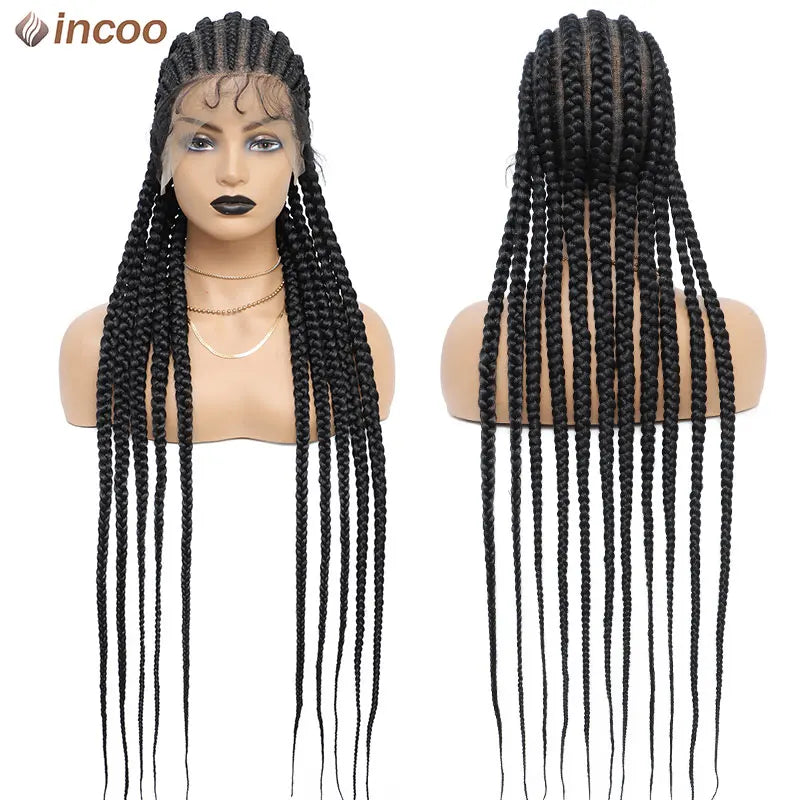 36" Twist Braided Wig | Cornrows & Goddess Braids | Full Lace Frontal | Baby Hair Luxegan