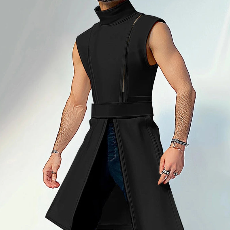 Deconstruction Semi-High Neck Tank Top | Sophisticated City Walk Sleeveless Silhouette | Elegant "Long-Style" Solid Vest | "Dignified" Jersey Knit Streetwear for Radiant Versatile Styling Luxegan