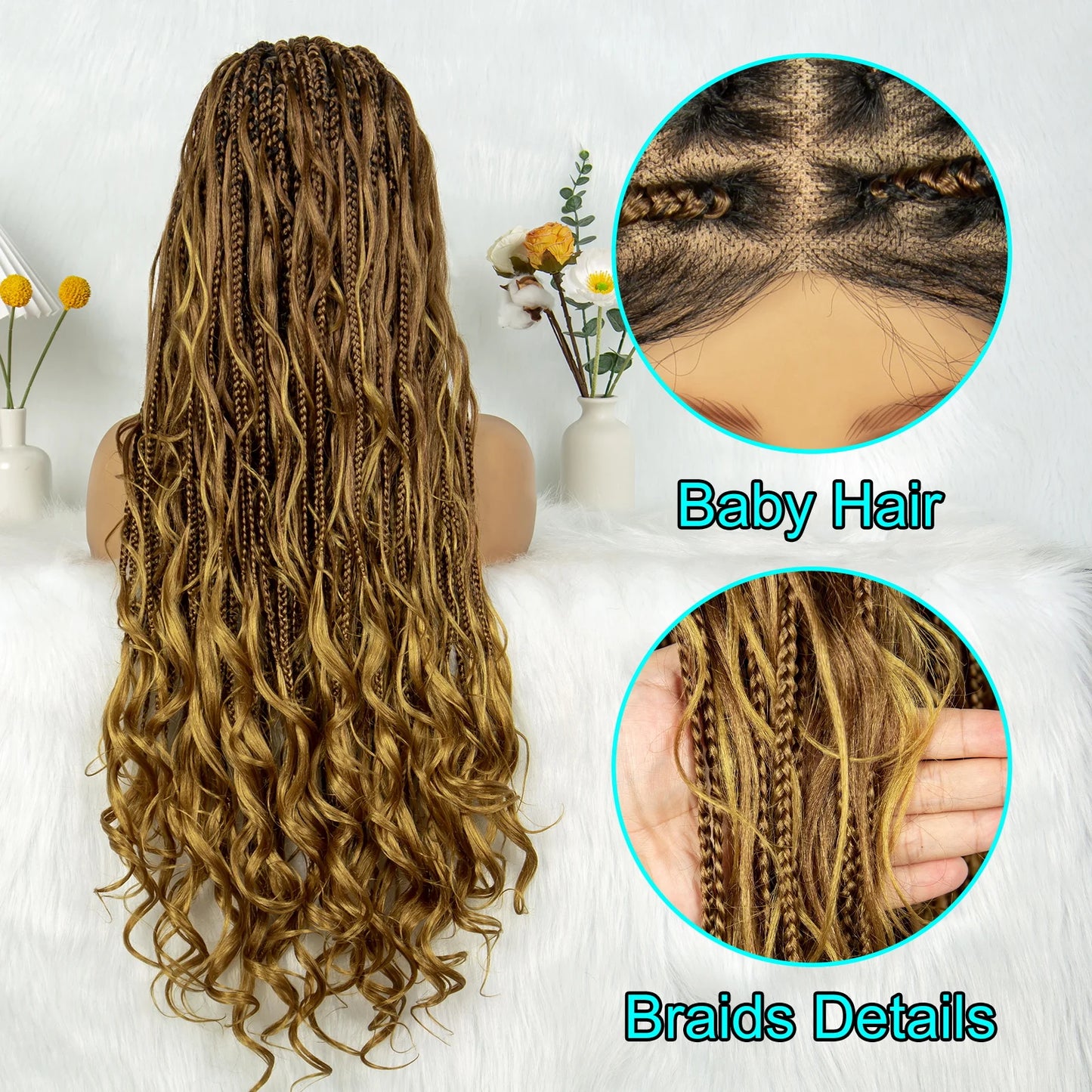 KIMA Twisted Boho Braided Wigs Curly Dreadlocks Full Lace Knotless Synthetic Box Braids Wig  Curly Wigs for Black Women