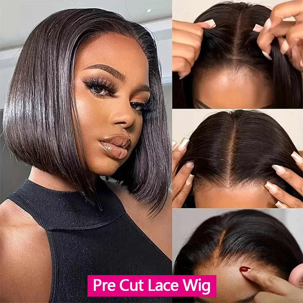 Straight Bob Wig | Glueless | Brazilian Remy Hair | 4x4 Lace Closure | Pre-Cut | Ready to Wear | Natural Black