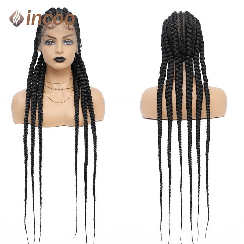 36" Cornrows & Faux Locs Braided Wig | Jumbo Box Braids | Full Lace | Synthetic Hair | Black Women