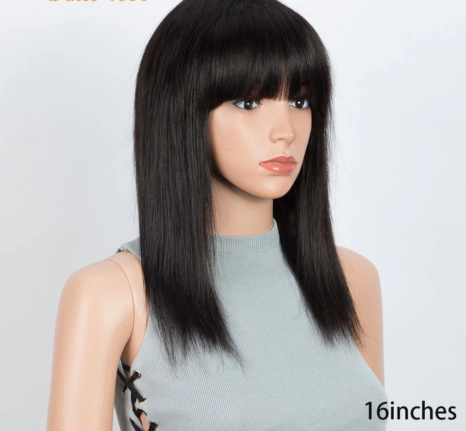 99J Burgundy Short Straight Bob Wig with Bangs | Full Machine Made Human Hair Luxegan